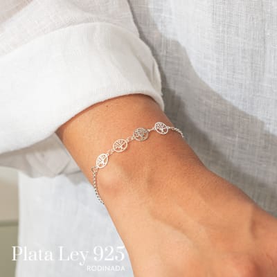 Pulsera Plata Rodinada Mini Arbol de la Vida1