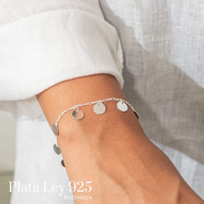 Pulsera Plata Rodinada Dije de Sellos