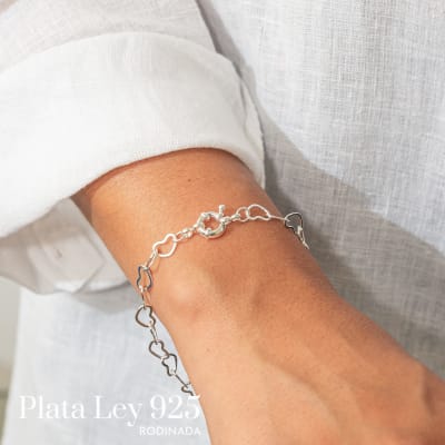 Pulsera Plata Rodinada Corazón y Timón1
