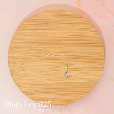 Conjunto Plata Rodinada Mariposa Colores2