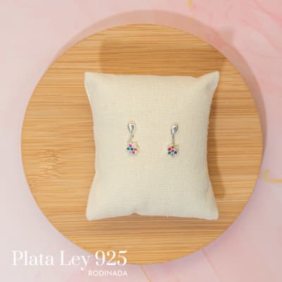 Aros Plata Rodinada Mini Circonitas Colores