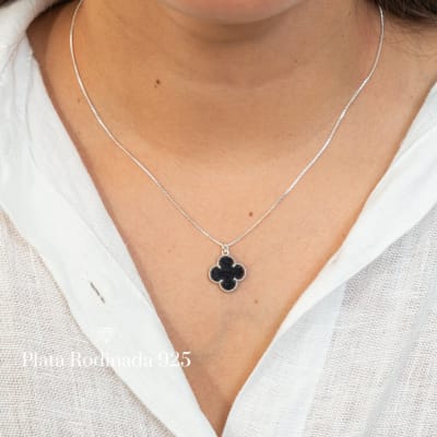 Collar Plata Rodinada Diseño Cleef Negro1