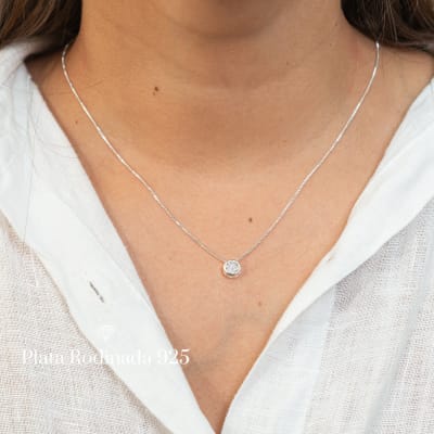 Collar Plata Rodinada Punto de Luz Circonita1