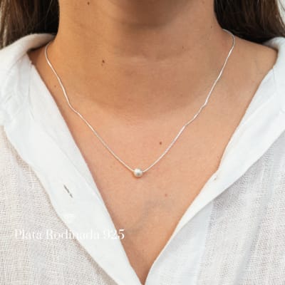 Collar Plata Rodinada Punto de Bolita1
