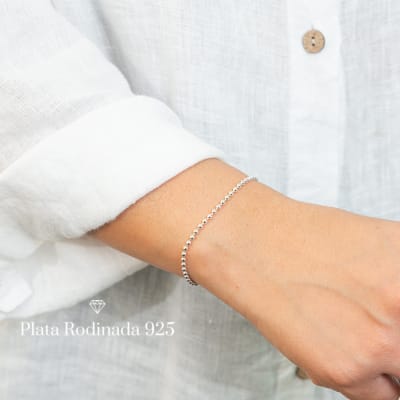 Pulsera Plata Rodinada Mini Bolita