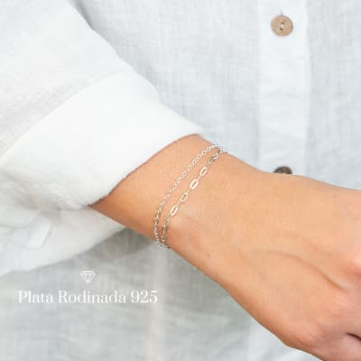 Pulsera Plata Rodinada Cadeneta Eslabón