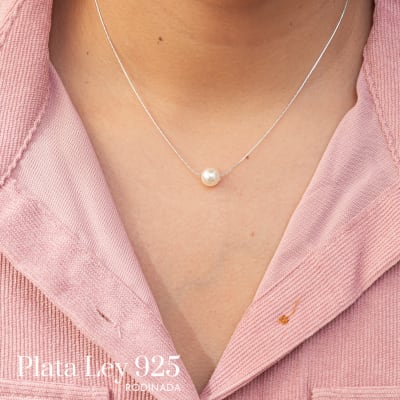 Collar Plata Rodinada Punto de Perla1