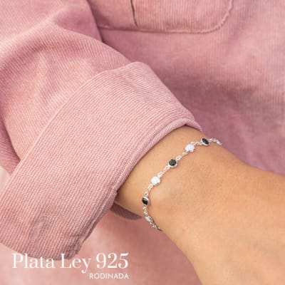 Pulsera Plata Rodinada Mini Piedras Naturales1