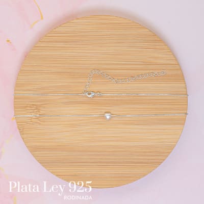 Collar Plata Rodinada Mini Corazón Perla1