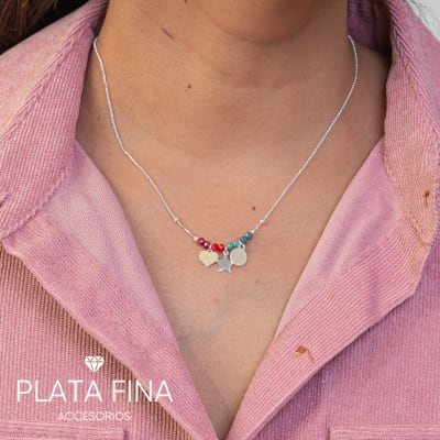 Collar Plata Dijes con Mini Piedras1