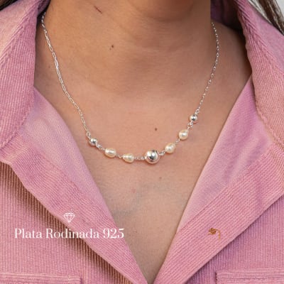 Collar Plata Rodinada Perlitas