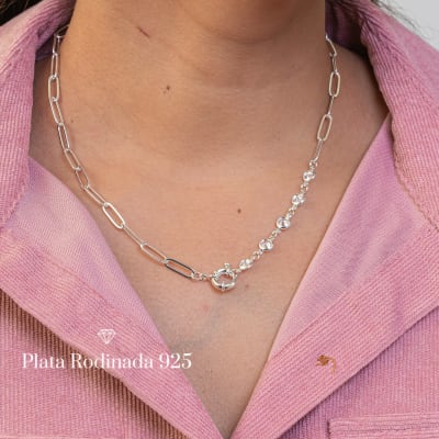 Collar Plata Rodinada Timón y Circonitas