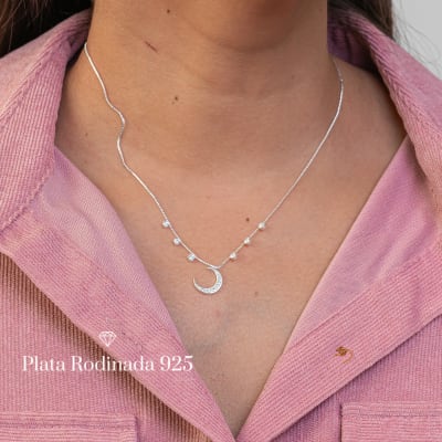 Collar Plata Rodinada Luna y Circonitas1