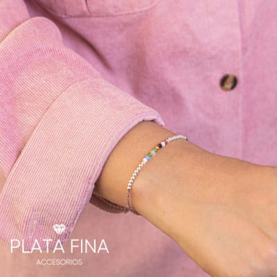 Pulsera Plata Mostacillas de Arcoíris1