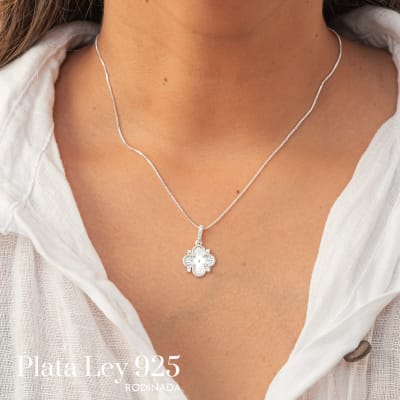 Collar Plata Rodinada Trébol Cleef Circonitas1