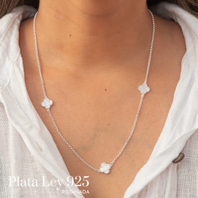 Collar Plata Rodinada Trébol Cleef con Nácar1