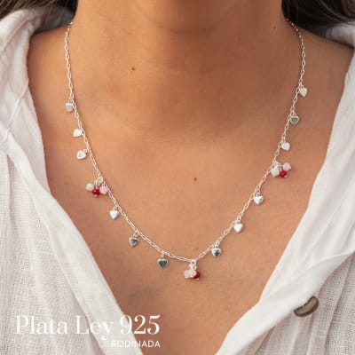 Collar Plata Rodinada Dijes Mini Piedras1