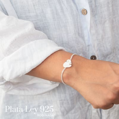 Pulsera Plata Rodinada Corazón y Satinado1