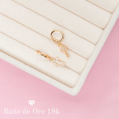 Aros Baño Dije Cruz Circonitas