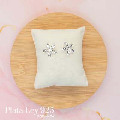 Aros Plata Rodinada Flor Nueva Margarita2
