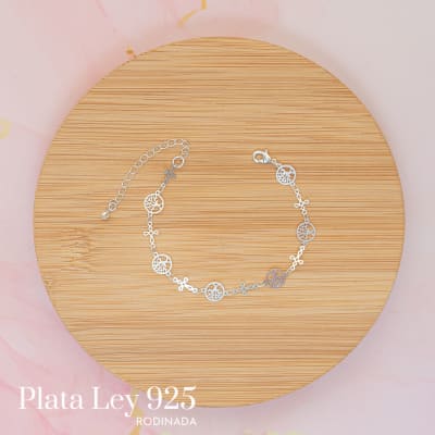 Pulsera Plata Rodinada Arbol de la Vida con Cruz2