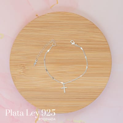 Pulsera Plata Rodinada Mini Cruz y Satinado2