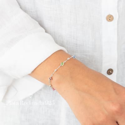 Pulsera Plata Rodinada Multicolores