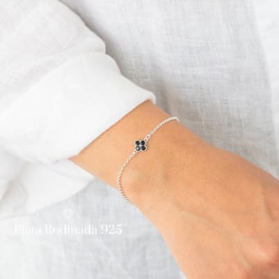 Pulsera Plata Rodinada Cleef Negra