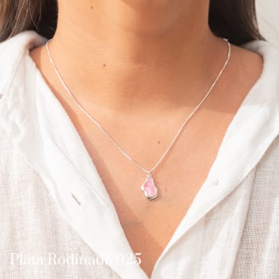 Collar Plata Rodinada Turmalina Rosa