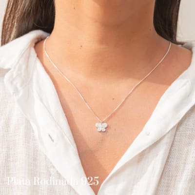 Collar Plata Rodinada Mariposa y Circonitas