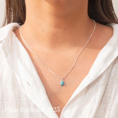 Collar Plata Rodinada Piedra Natural Turquesa