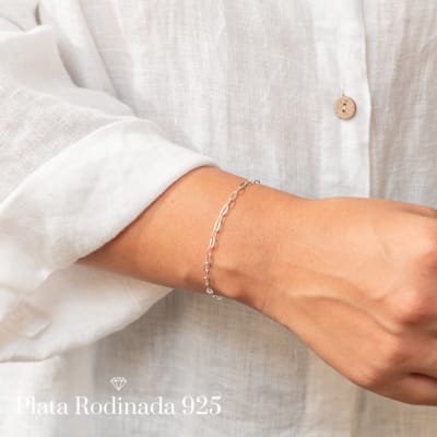 Pulsera Plata Rodinada Eslabones Mini