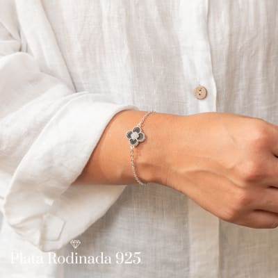 Pulsera Plata Rodinada Maxi Cleef Negro