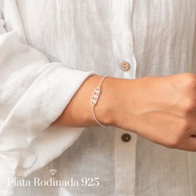 Pulsera Plata Rodinada Cleef Trío Circonitas