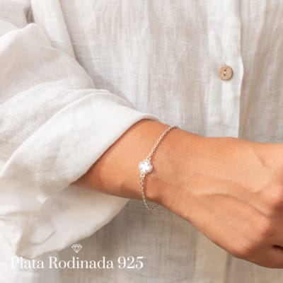 Pulsera Plata Rodinada Cleef Circonita Blanco