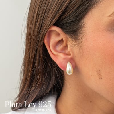 Aros Plata Rodinada Gota de Perlas1