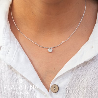 Collar Plata Linea con Punto de Luz1