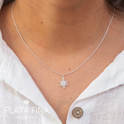 Collar Plata Flor con Circonitas1