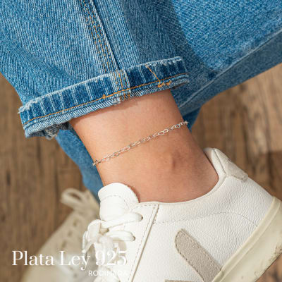 Tobillera Plata Rodinada Mini Corazones