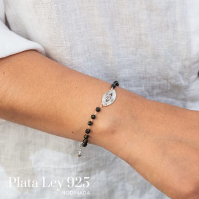 Pulsera Plata Rodinada Ojo Turco y Piedra Natural1
