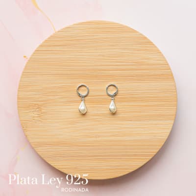 Aros Plata Rodinada Gota de Perla1