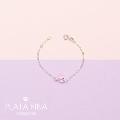 Pulsera Plata Corazón Rosa1