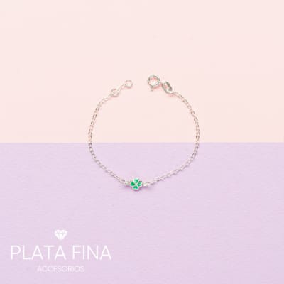 Pulsera Plata Trébol Circonita Verde1