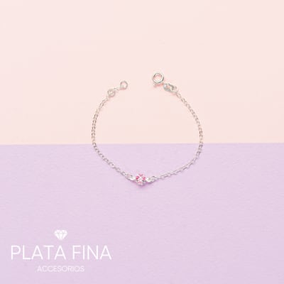 Pulsera Plata Trébol Circonita Rosada1