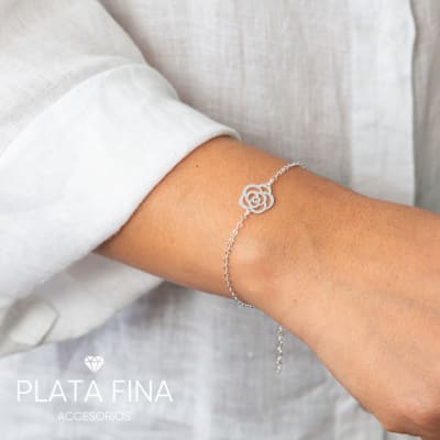 Pulsera Plata Flor Satinada1