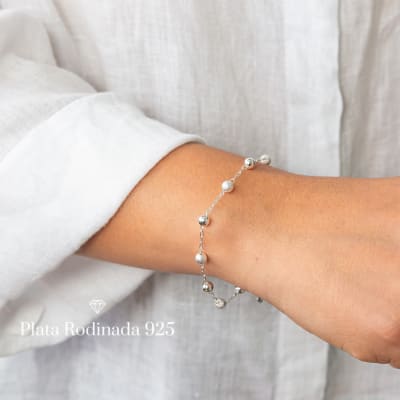 Pulsera Plata Rodinada Bolitas1
