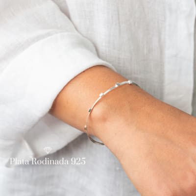 Pulsera Plata Rodinada Cinta con Diseño1
