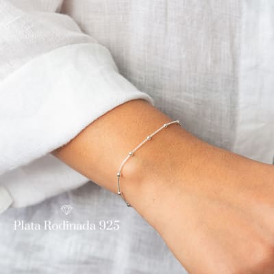Pulsera Plata Rodinada Mini Bolitas1