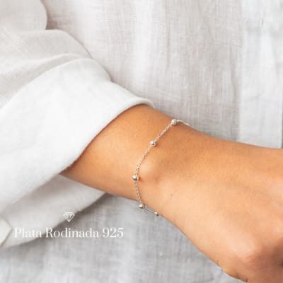 Pulsera Plata Rodinada Bolitas con Cadeneta1