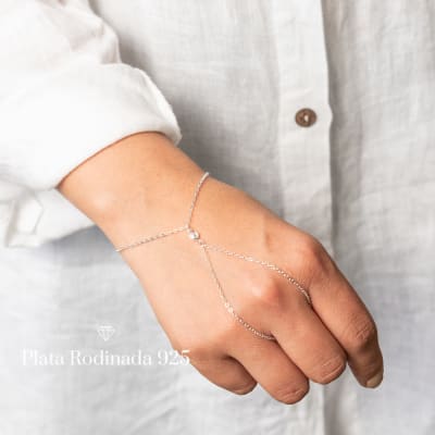 Pulsera Plata Rodinada y Anillo Circonita